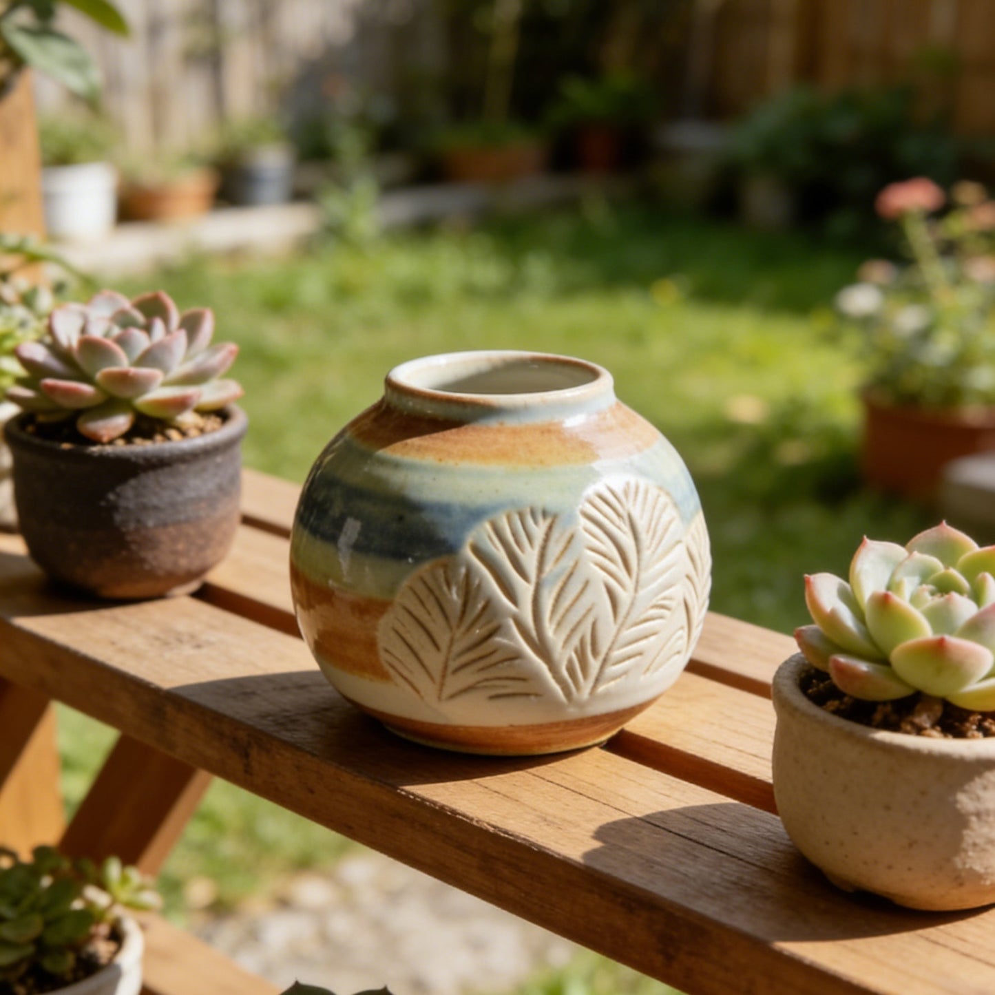 Gradient Colorful Leaf Small Bud Vase - Hand-Carved Foliage Ceramic Vase for Daisies