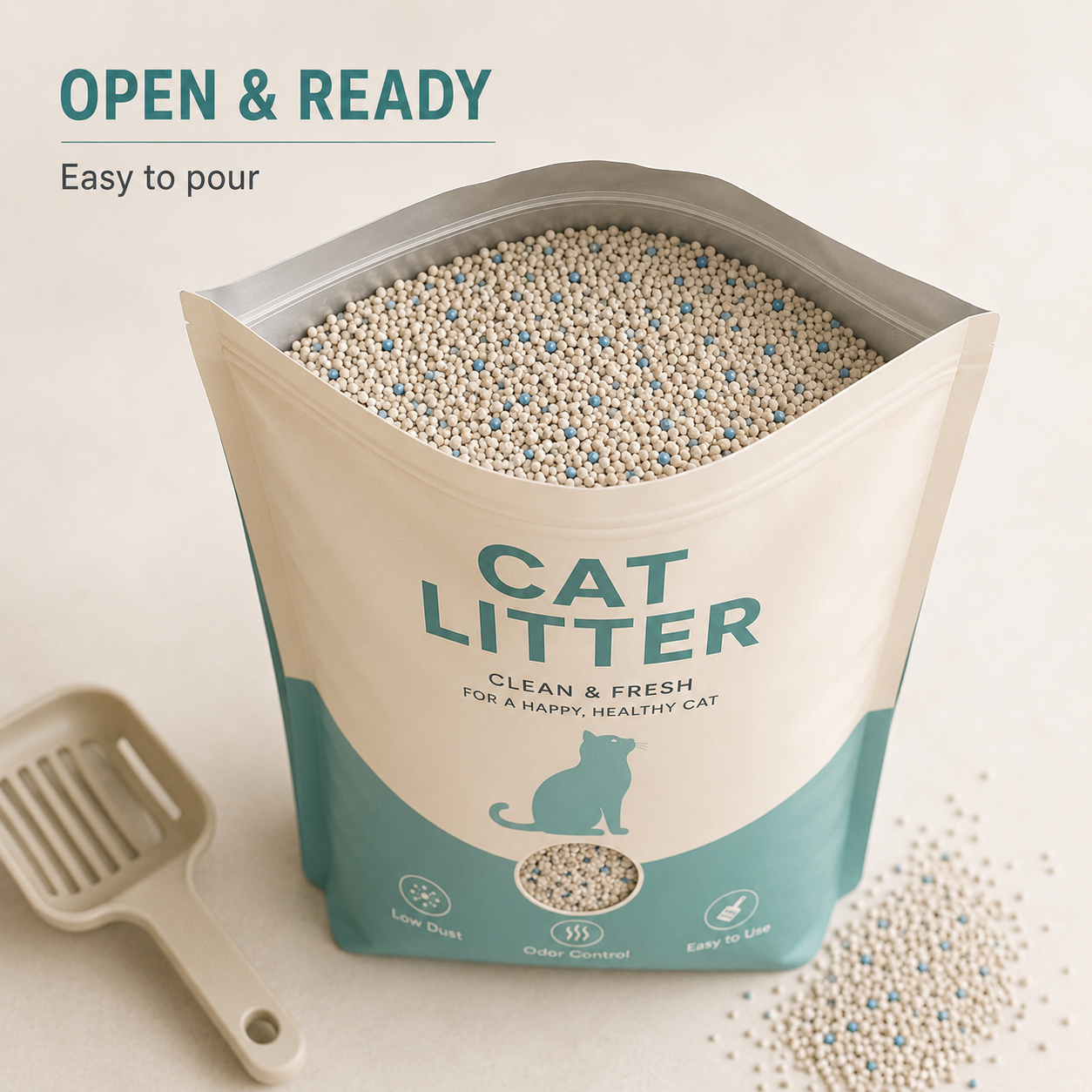 Low-Dust Clumping Cat Litter – Fine Texture Granules with Odor Control, Easy Scooping & Fresh Daily Care for Cats