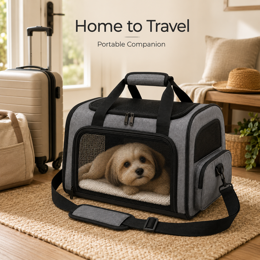 Portable Pet Car Travel Carrier – Soft-Sided Breathable Pet Bag with Mesh Windows, Padded Strap and Cozy Interior for Cats and Small Dogs
