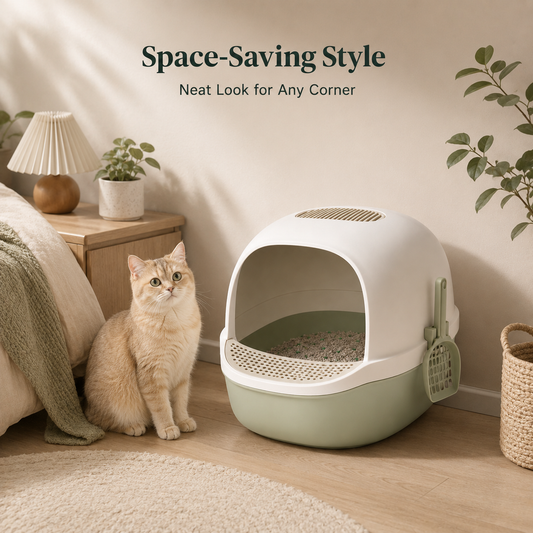 Modern Open-Entry Cat Litter Box with Removable Base, Top Vent, Litter Step & Side Scoop