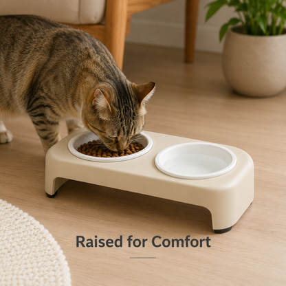 Raised Double Pet Bowl with Removable Bowls, Non-Slip Base & Easy-Clean Design