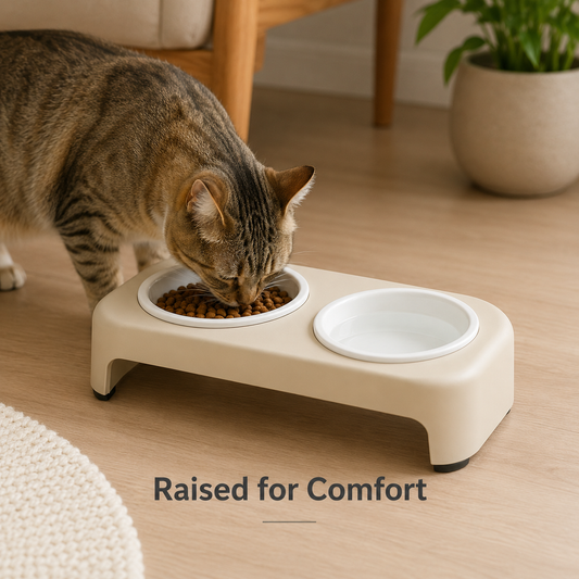 Raised Double Pet Bowl with Removable Bowls, Non-Slip Base & Easy-Clean Design