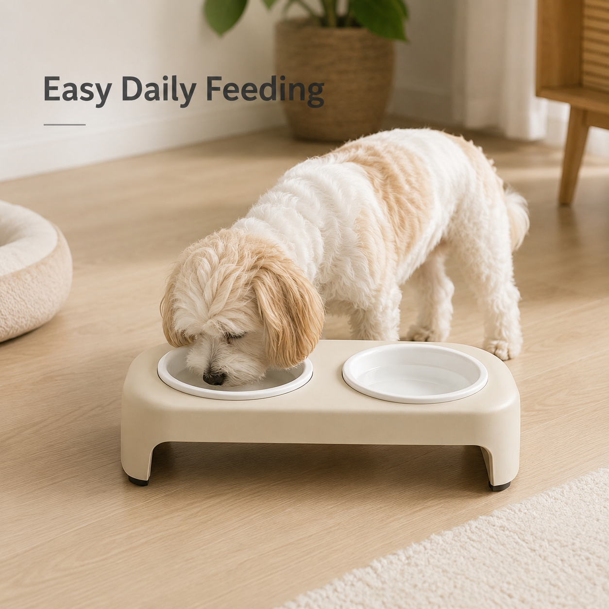 Raised Double Pet Bowl with Removable Bowls, Non-Slip Base & Easy-Clean Design