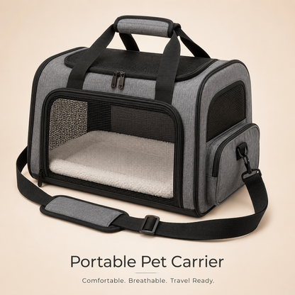 Portable Pet Car Travel Carrier – Soft-Sided Breathable Pet Bag with Mesh Windows, Padded Strap and Cozy Interior for Cats and Small Dogs