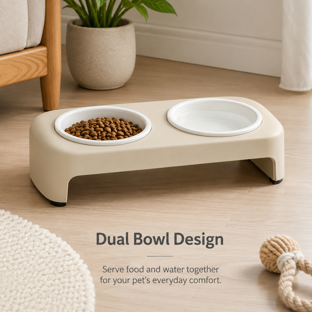 Raised Double Pet Bowl with Removable Bowls, Non-Slip Base & Easy-Clean Design