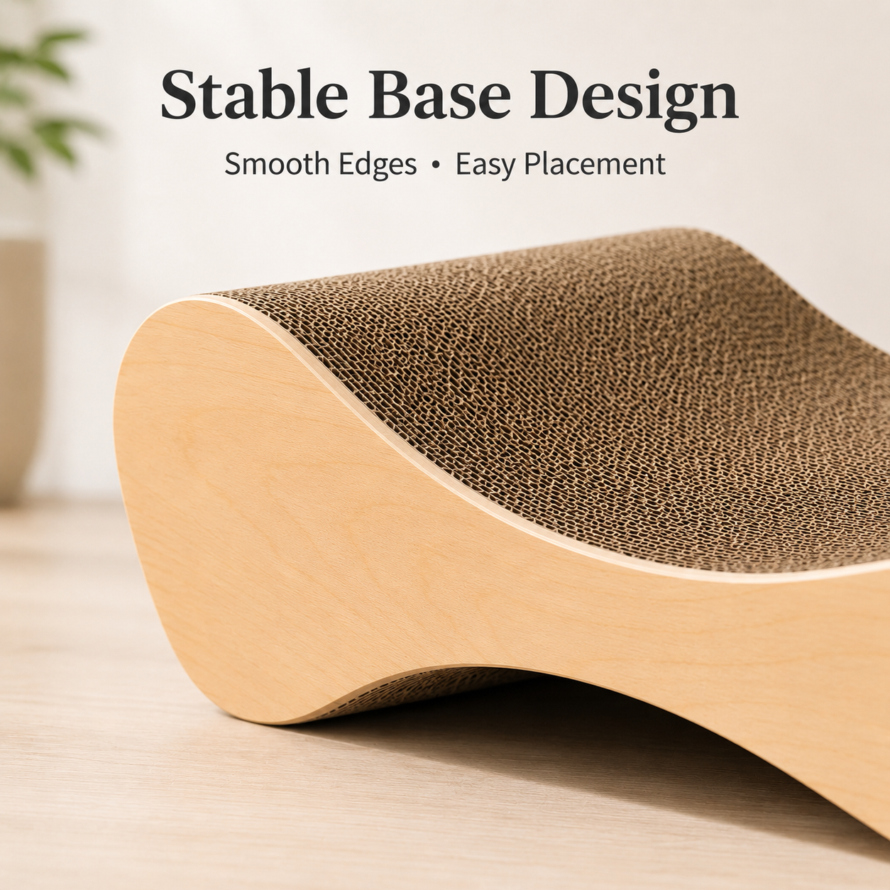Modern Curved Cat Scratcher Lounge with Thick Corrugated Cardboard & Smooth Wood-Style Side Panels