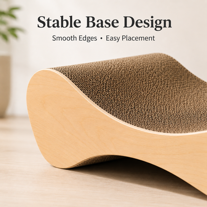 Modern Curved Cat Scratcher Lounge with Thick Corrugated Cardboard & Smooth Wood-Style Side Panels