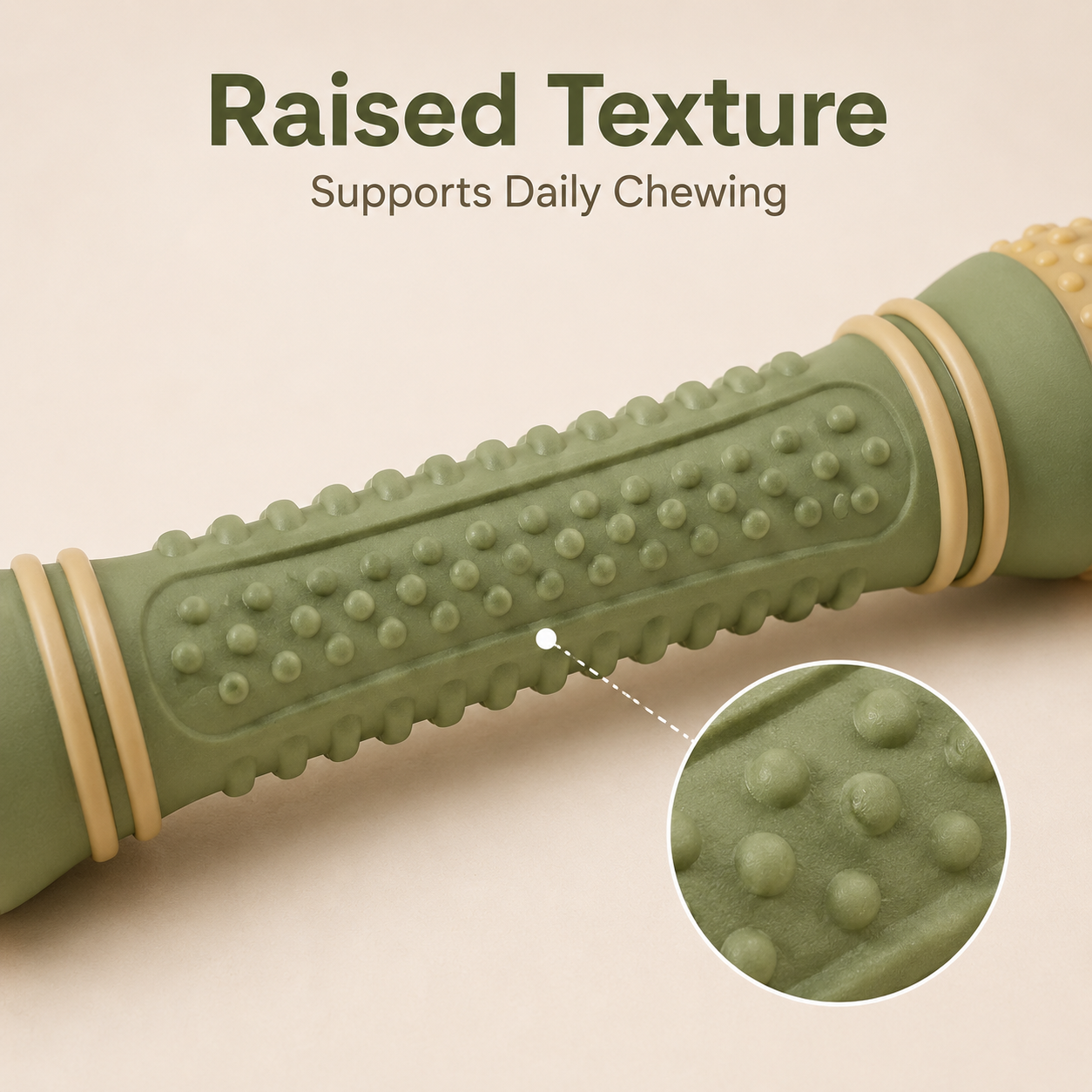 Textured Pet Chew Stick Toy with Raised Grip, Rounded Ends & Durable Rubber Design