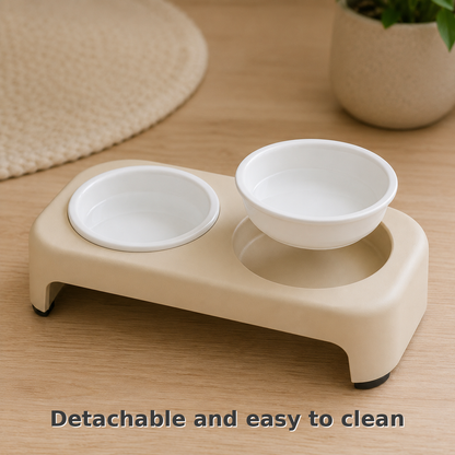 Raised Double Pet Bowl with Removable Bowls, Non-Slip Base & Easy-Clean Design