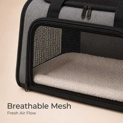 Portable Pet Car Travel Carrier – Soft-Sided Breathable Pet Bag with Mesh Windows, Padded Strap and Cozy Interior for Cats and Small Dogs