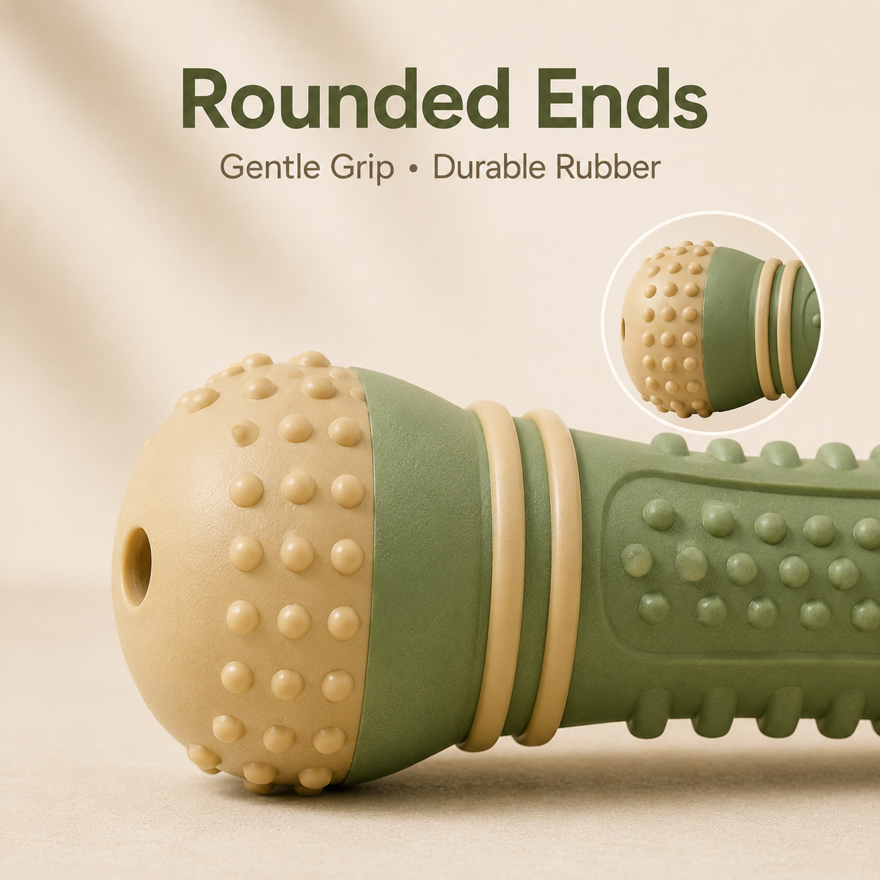 Textured Pet Chew Stick Toy with Raised Grip, Rounded Ends & Durable Rubber Design