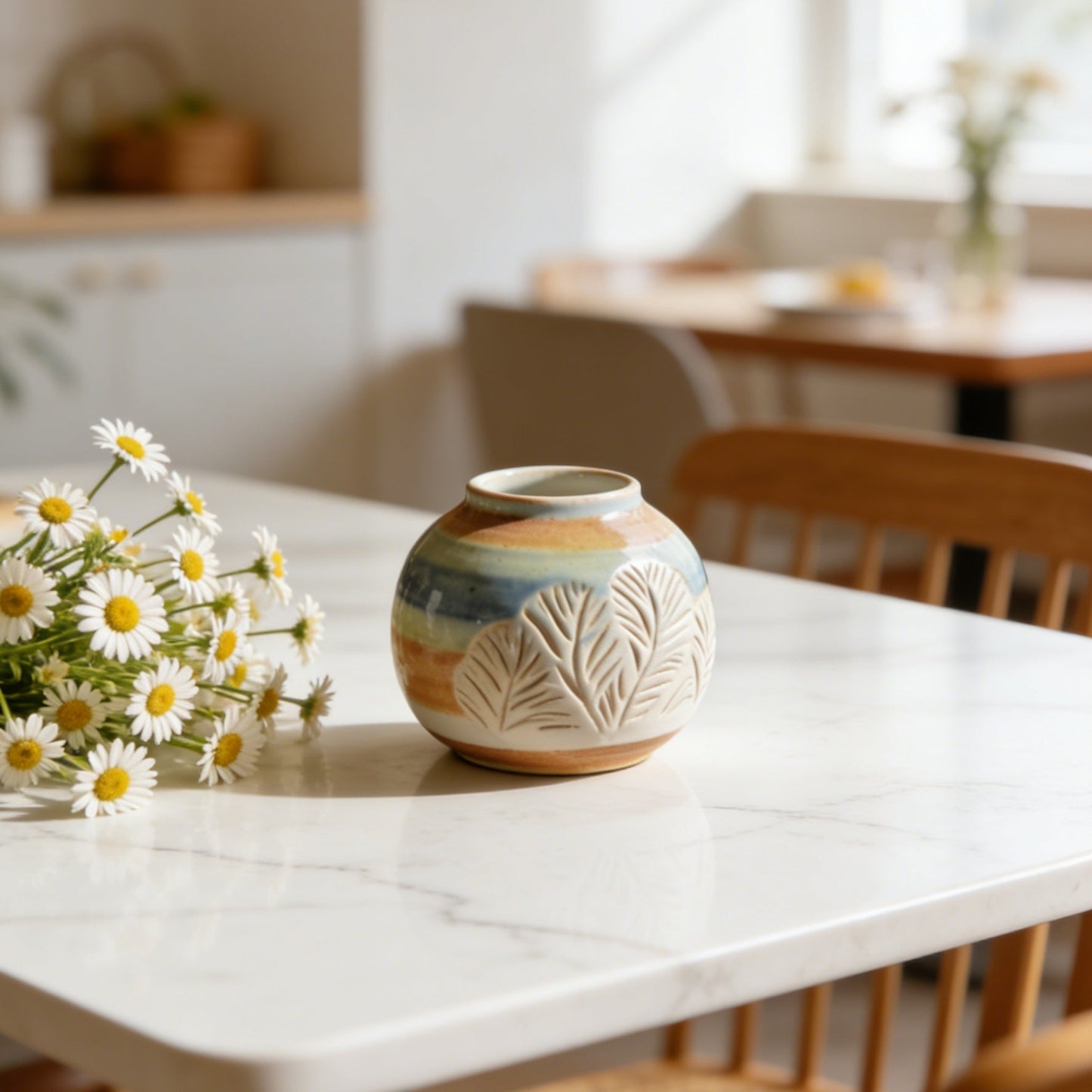 Gradient Colorful Leaf Small Bud Vase - Hand-Carved Foliage Ceramic Vase for Daisies