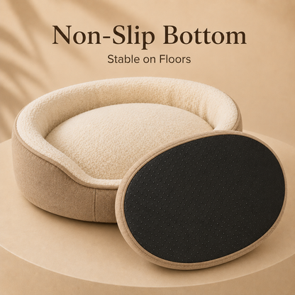 Modern Oval Dog Bed with Raised Support Rim, Soft Plush Cushion & Non-Slip Bottom