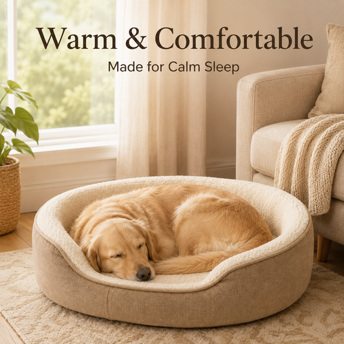 Modern Oval Dog Bed with Raised Support Rim, Soft Plush Cushion & Non-Slip Bottom