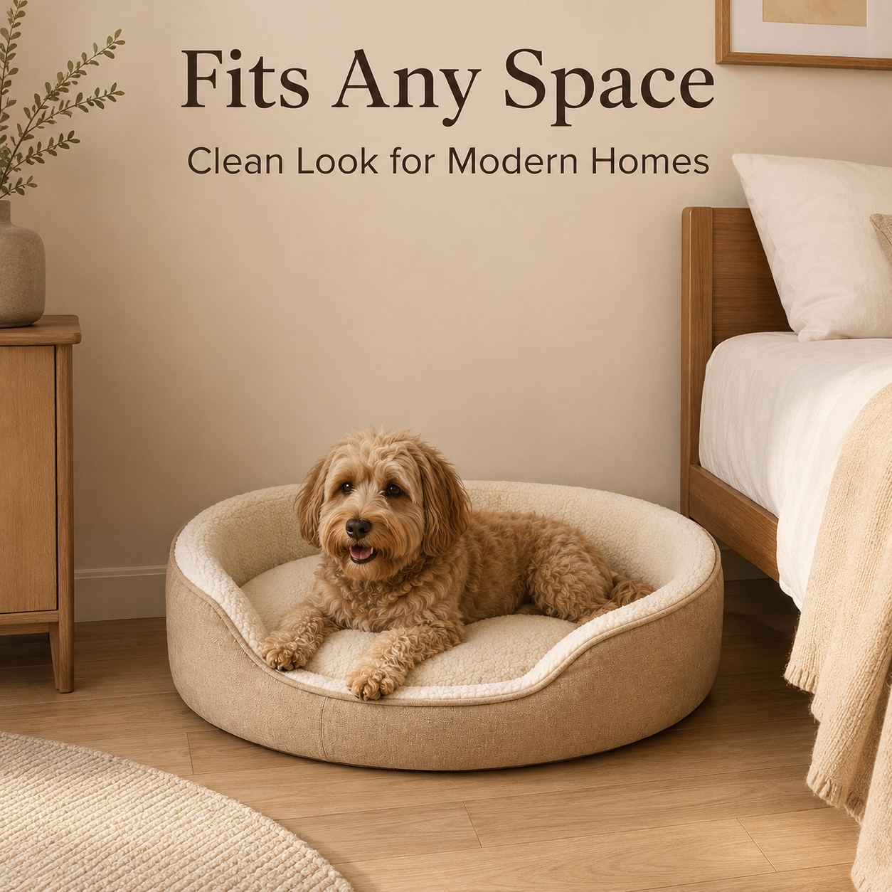 Modern Oval Dog Bed with Raised Support Rim, Soft Plush Cushion & Non-Slip Bottom