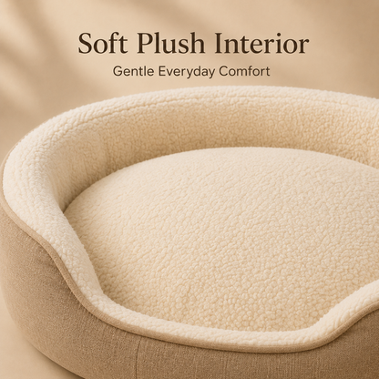 Modern Oval Dog Bed with Raised Support Rim, Soft Plush Cushion & Non-Slip Bottom