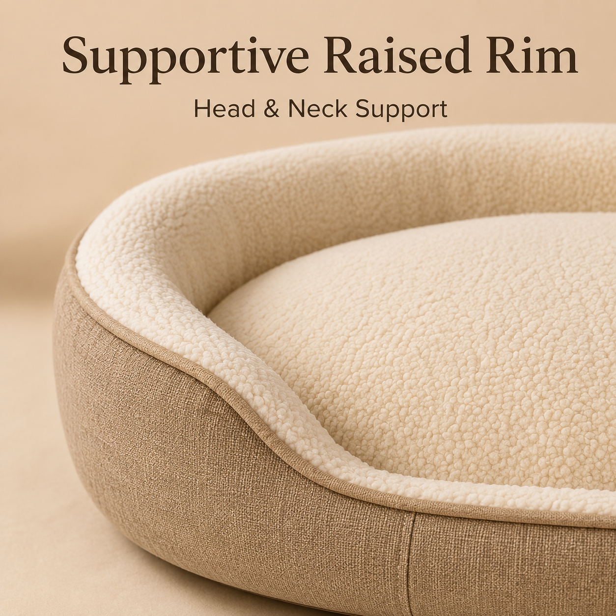 Modern Oval Dog Bed with Raised Support Rim, Soft Plush Cushion & Non-Slip Bottom