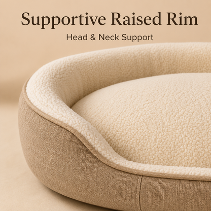 Modern Oval Dog Bed with Raised Support Rim, Soft Plush Cushion & Non-Slip Bottom
