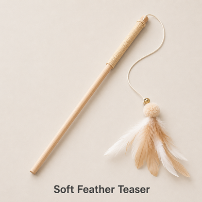 Interactive Cat Teaser Wand with Soft Feathers, Bell Detail & Comfort Grip Handle