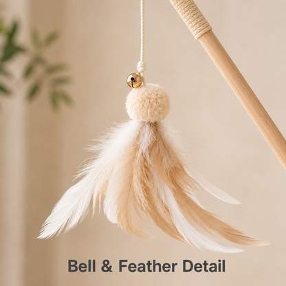 Interactive Cat Teaser Wand with Soft Feathers, Bell Detail & Comfort Grip Handle
