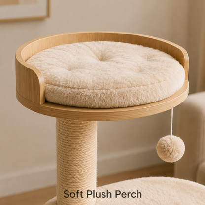 Modern Cat Tree with Soft Plush Perch, Natural Scratching Posts & Cozy Hideaway