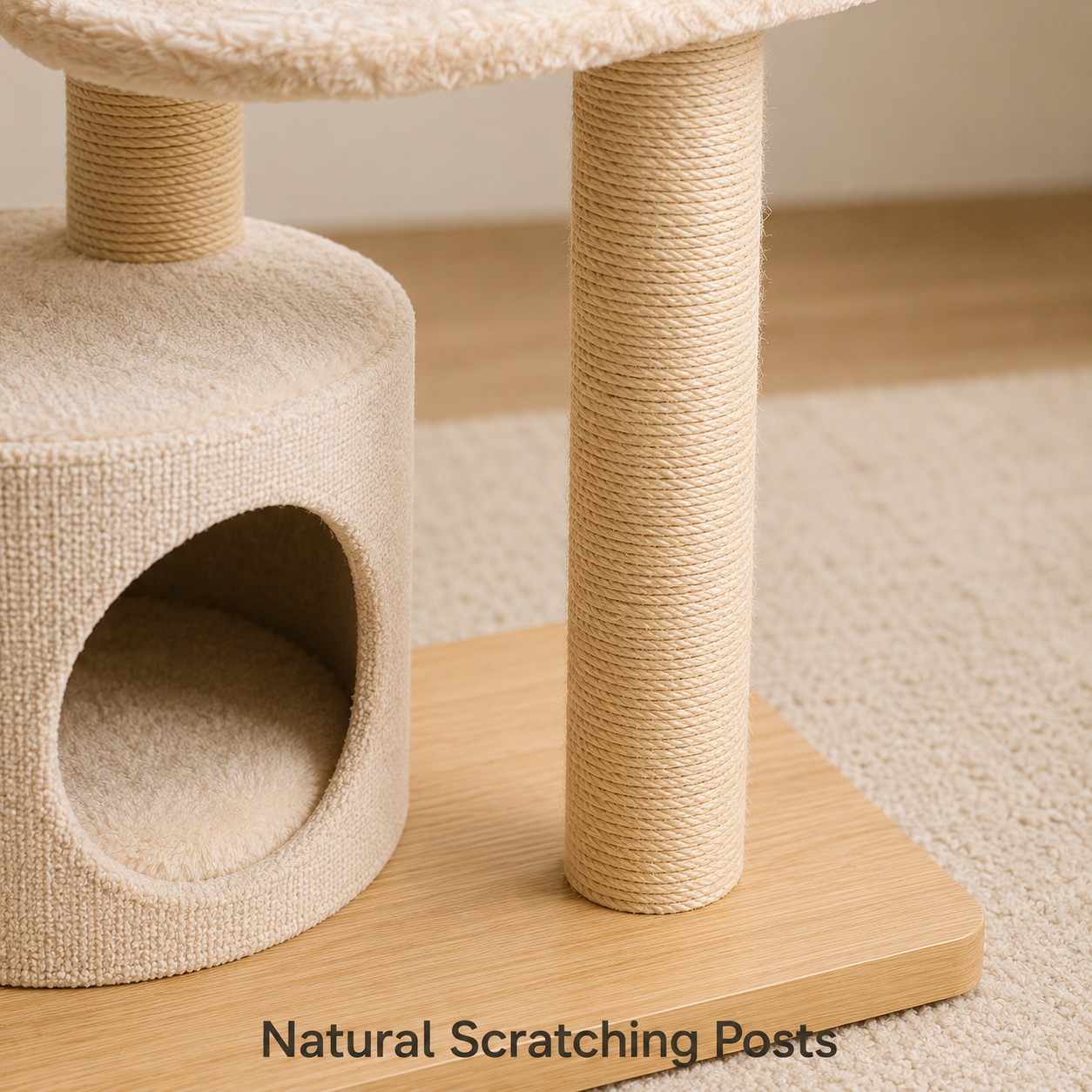 Modern Cat Tree with Soft Plush Perch, Natural Scratching Posts & Cozy Hideaway